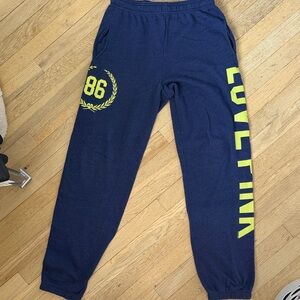 PINK Victoria's Secret Kids Blue Joggers with Yellow Accents